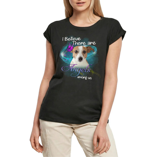 Women's Graphic T-Shirt Jack Russell Terrier, I Belive There Are Angels Among Us Ladies Limited Edition Short Sleeve Tee-Shirt Vintage Birthday Gift Novelty