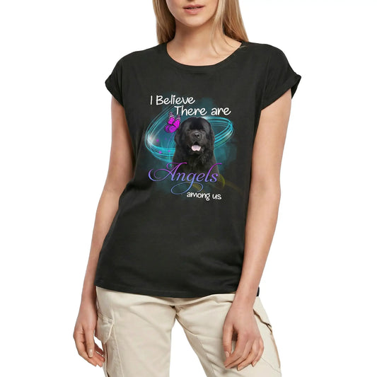 Women's Graphic T-Shirt Newfoundland, I Belive There Are Angels Among Us Ladies Limited Edition Short Sleeve Tee-Shirt Vintage Birthday Gift Novelty
