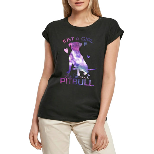 Women's Graphic T-Shirt Just A Girl Who Loves Pitbull - Dog Saying Ladies Limited Edition Short Sleeve Tee-Shirt Vintage Birthday Gift Novelty