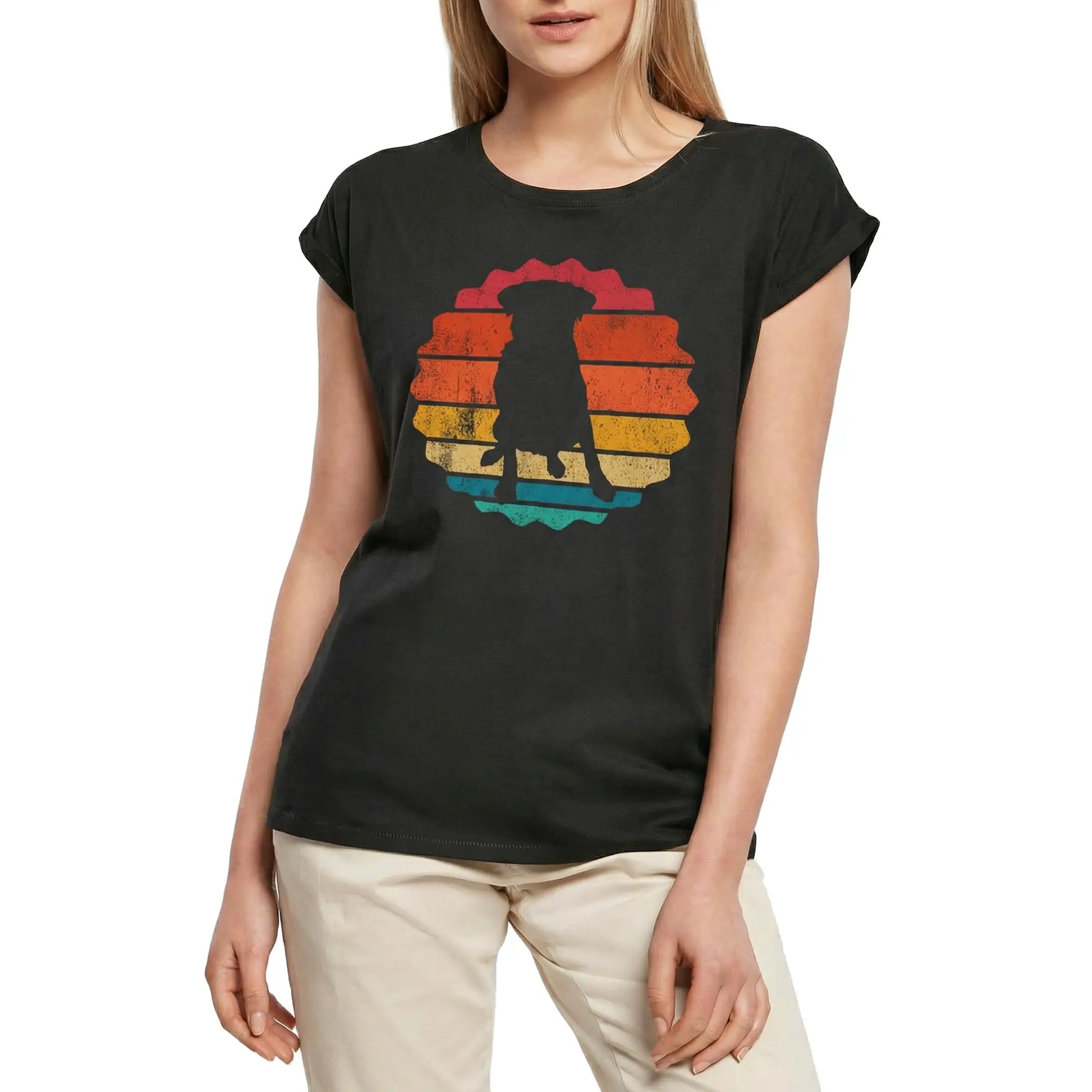 Women's Graphic T-Shirt Pitbull Retro Sunset - Pitbull Dog Lover Ladies Limited Edition Short Sleeve Tee-Shirt Vintage Birthday Gift Novelty