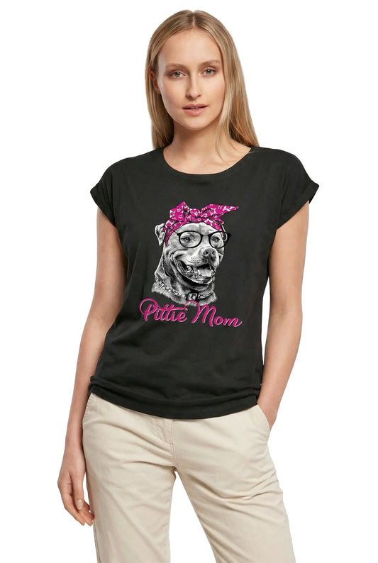 Women's Graphic T-Shirt Pittie Mom Paw - Cute Pitbull Mother Dog Lover Ladies Limited Edition Short Sleeve Tee-Shirt Vintage Birthday Gift Novelty