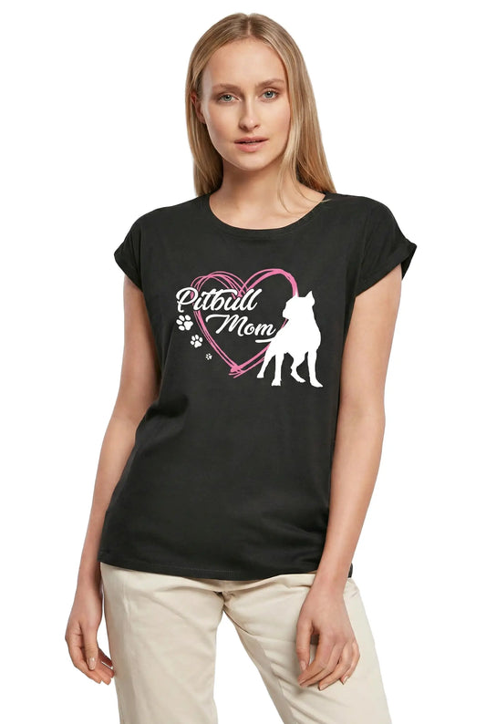 Women's Graphic T-Shirt Pitbull Mom Heart Paw - Pitbull Mother Dog Lover Ladies Limited Edition Short Sleeve Tee-Shirt Vintage Birthday Gift Novelty