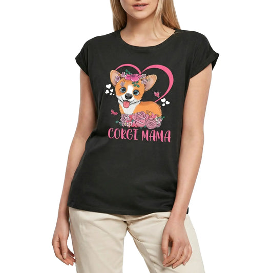 Women's Graphic T-Shirt Corgi Mama - Mother Mom Dog Lover Ladies Limited Edition Short Sleeve Tee-Shirt Vintage Birthday Gift Novelty