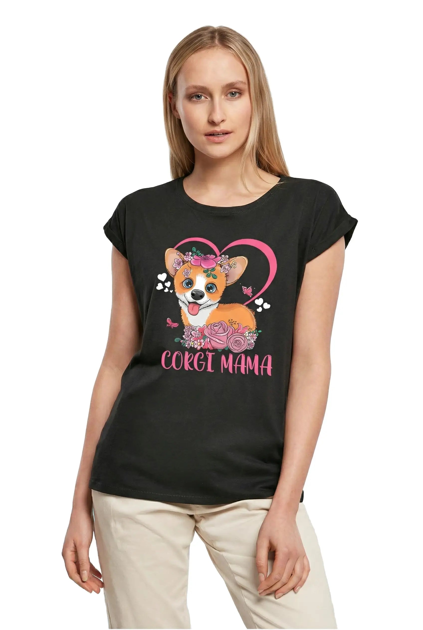 Women's Graphic T-Shirt Corgi Mama - Mother Mom Dog Lover Ladies Limited Edition Short Sleeve Tee-Shirt Vintage Birthday Gift Novelty
