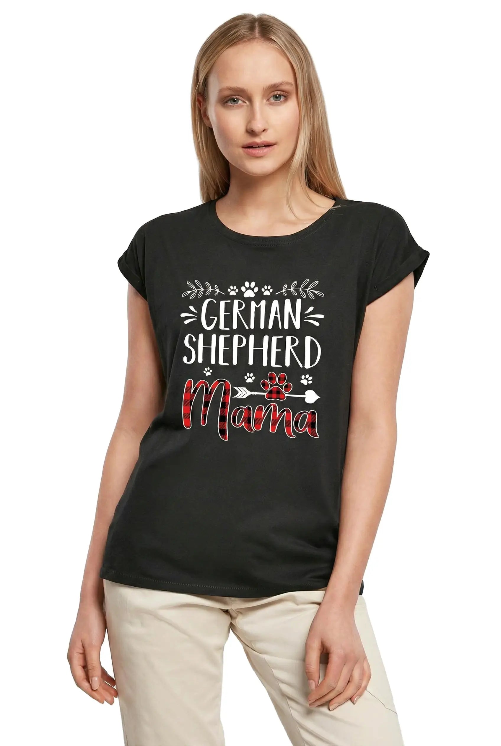 Women's Graphic T-Shirt German Shepherd Mama - Mom Mother Dog Lover Ladies Limited Edition Short Sleeve Tee-Shirt Vintage Birthday Gift Novelty
