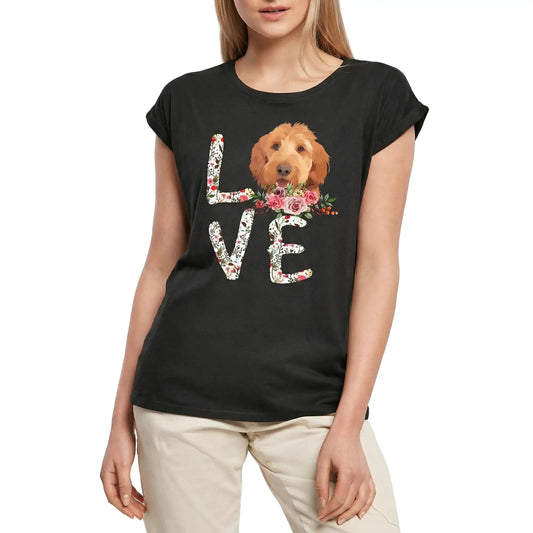 Women's Graphic T-Shirt Love Fluffy Dogs - Flower Dog Shirt - Pet Lovers Ladies Limited Edition Short Sleeve Tee-Shirt Vintage Birthday Gift Novelty
