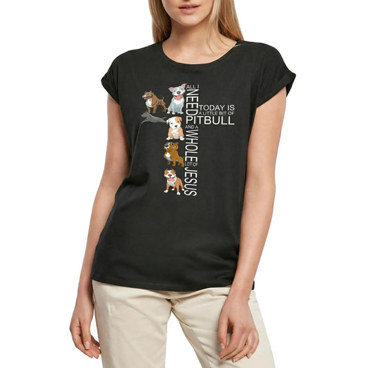 Women's Graphic T-Shirt All I Need Today Is Pitbull And Whole Lot Of Jesus Ladies Limited Edition Short Sleeve Tee-Shirt Vintage Birthday Gift Novelty
