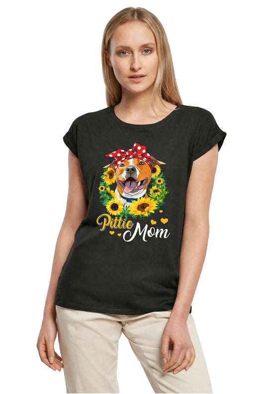 Women's Graphic T-Shirt Pittie Mom Sunflower Pitbull Dog Lover Ladies Limited Edition Short Sleeve Tee-Shirt Vintage Birthday Gift Novelty