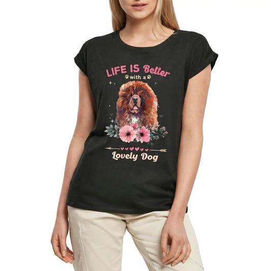 Women's Graphic T-Shirt Chow Chow Life Is Better With A Lovely Dog Ladies Limited Edition Short Sleeve Tee-Shirt Vintage Birthday Gift Novelty