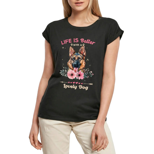 Women's Graphic T-Shirt German Shepherd Life Is Better With A Lovely Dog Ladies Limited Edition Short Sleeve Tee-Shirt Vintage Birthday Gift Novelty