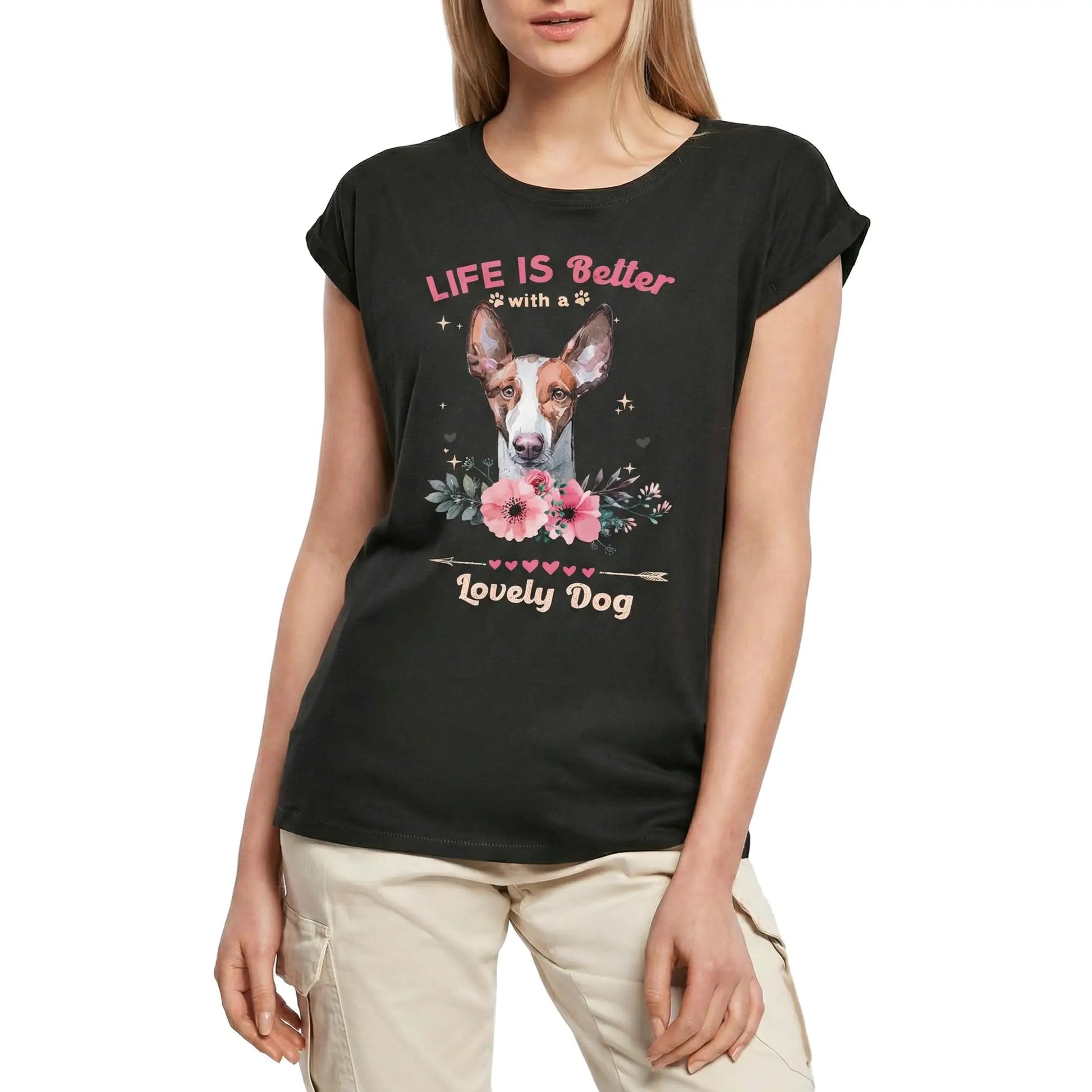 Women's Graphic T-Shirt Ibizian Hound Life Is Better With A Lovely Dog Ladies Limited Edition Short Sleeve Tee-Shirt Vintage Birthday Gift Novelty