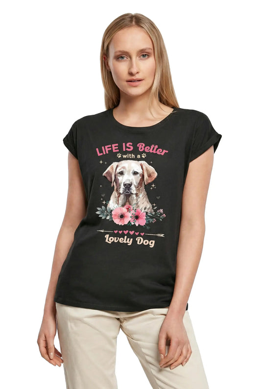 Women's Graphic T-Shirt Mountain Cur Life Is Better With A Lovely Dog Ladies Limited Edition Short Sleeve Tee-Shirt Vintage Birthday Gift Novelty