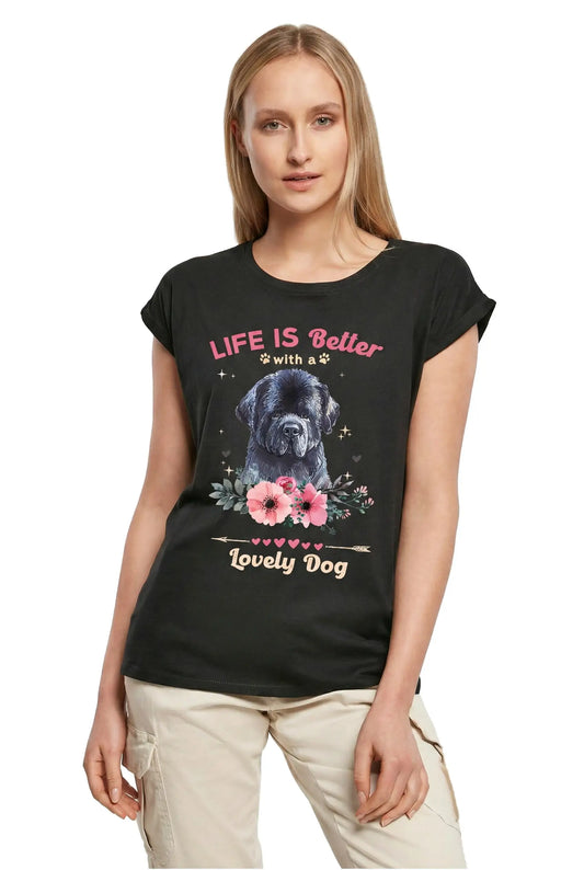 Women's Graphic T-Shirt Newfoundland Life Is Better With A Lovely Dog Ladies Limited Edition Short Sleeve Tee-Shirt Vintage Birthday Gift Novelty