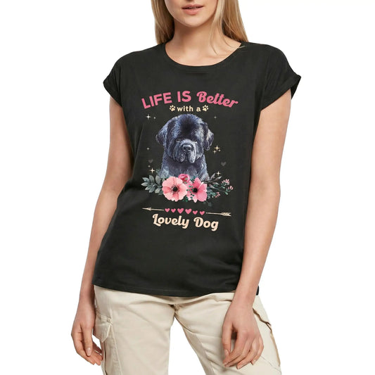 Women's Graphic T-Shirt Newfoundland Life Is Better With A Lovely Dog Ladies Limited Edition Short Sleeve Tee-Shirt Vintage Birthday Gift Novelty