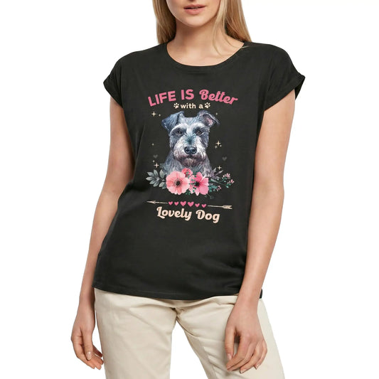 Women's Graphic T-Shirt Schnauzer Life Is Better With A Lovely Dog Ladies Limited Edition Short Sleeve Tee-Shirt Vintage Birthday Gift Novelty