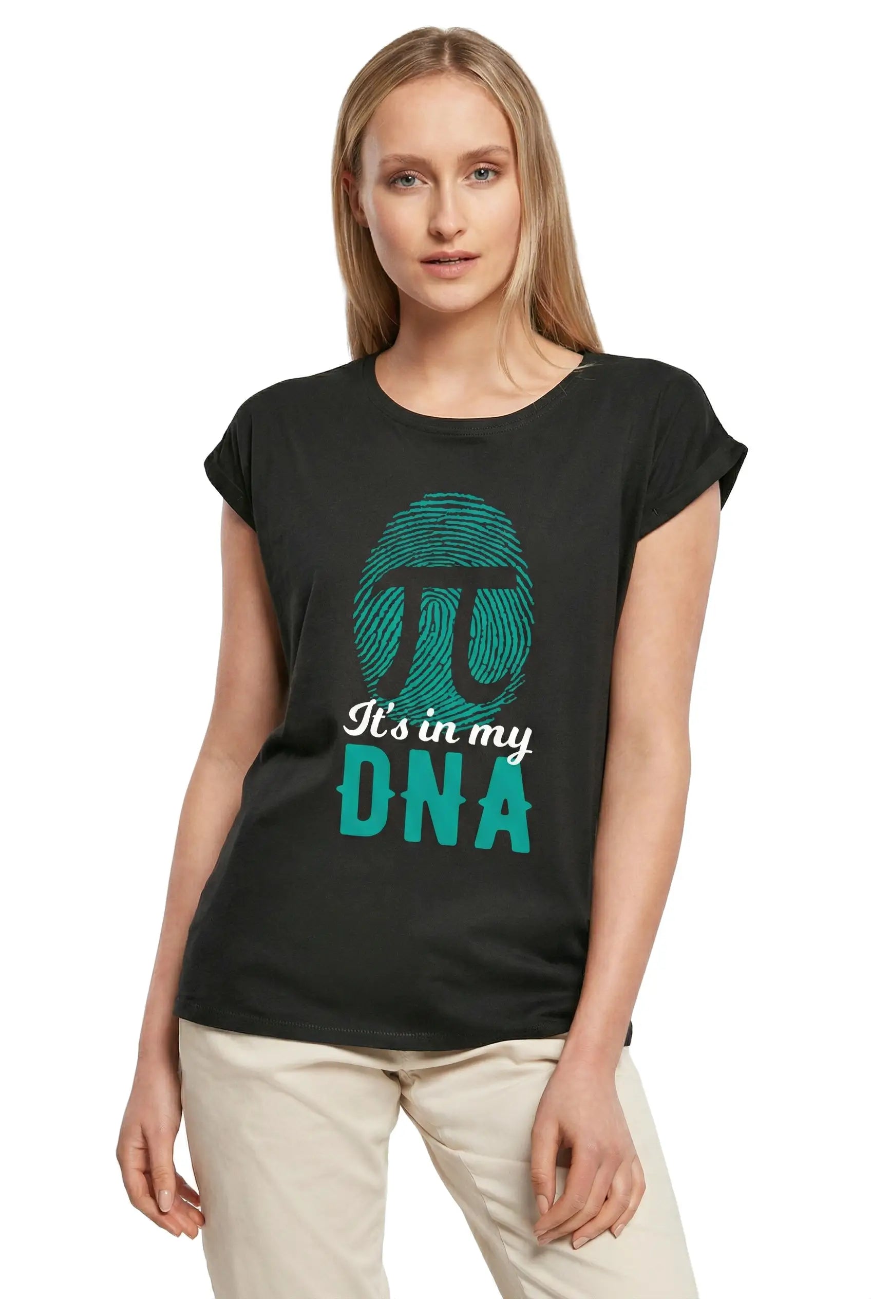 Women's Graphic T-Shirt It's In My Dna Fingerprint Funny Pi Day Ladies Limited Edition Short Sleeve Tee-Shirt Vintage Birthday Gift Novelty