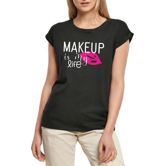 Women's Graphic T-Shirt Make Up Is My Life Girl's Ladies Limited Edition Short Sleeve Tee-Shirt Vintage Birthday Gift Novelty