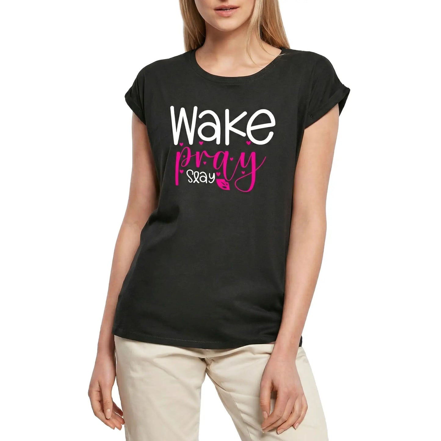 Women's Graphic T-Shirt Wake Pray Slay Ladies Limited Edition Short Sleeve Tee-Shirt Vintage Birthday Gift Novelty