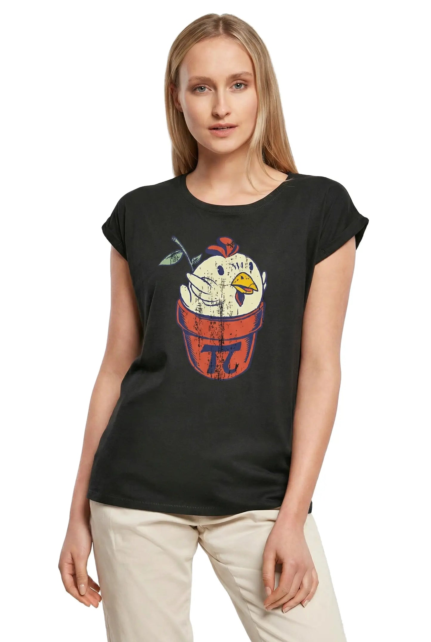 Women's Graphic T-Shirt Chicken Pot Pi Day Math Ladies Limited Edition Short Sleeve Tee-Shirt Vintage Birthday Gift Novelty