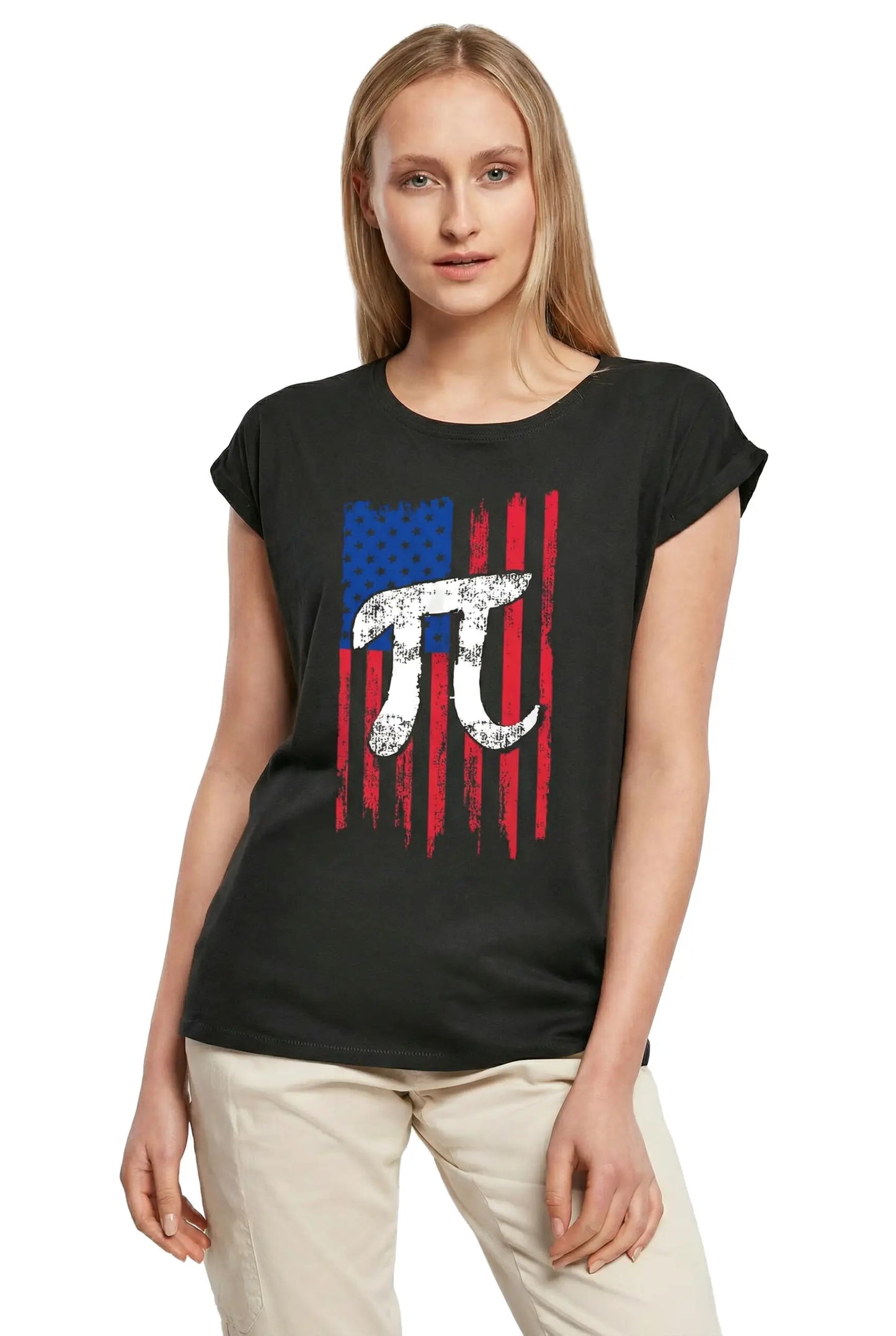 Women's Graphic T-Shirt Pi Number Us Flag - Math Lover Teachers Ladies Limited Edition Short Sleeve Tee-Shirt Vintage Birthday Gift Novelty