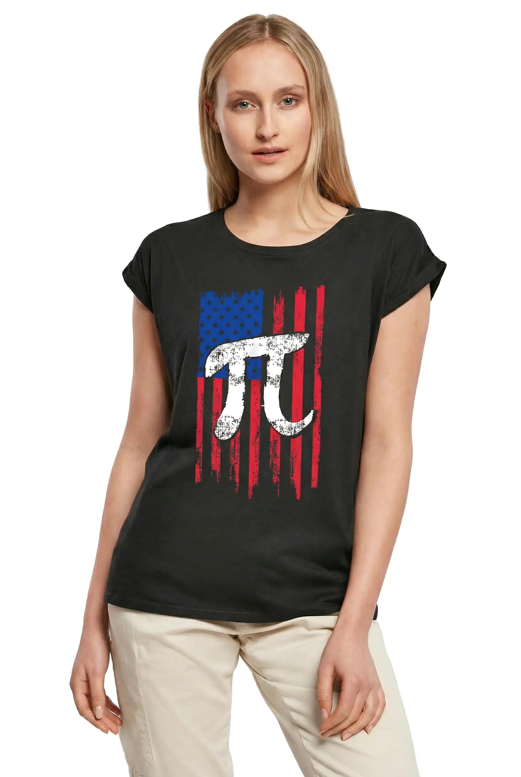 Women's Graphic T-Shirt Pi Number Us Flag - Math Lover Teachers Ladies Limited Edition Short Sleeve Tee-Shirt Vintage Birthday Gift Novelty