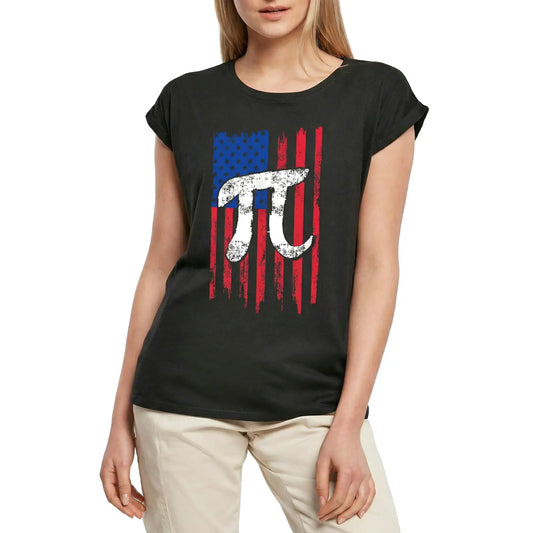 Women's Graphic T-Shirt Pi Number Us Flag - Math Lover Teachers Ladies Limited Edition Short Sleeve Tee-Shirt Vintage Birthday Gift Novelty
