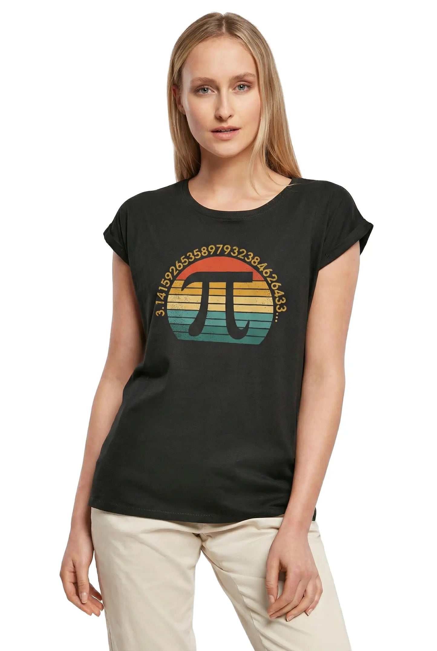 Women's Graphic T-Shirt Retro Sunset Pi Day - Math Lover Teachers Ladies Limited Edition Short Sleeve Tee-Shirt Vintage Birthday Gift Novelty