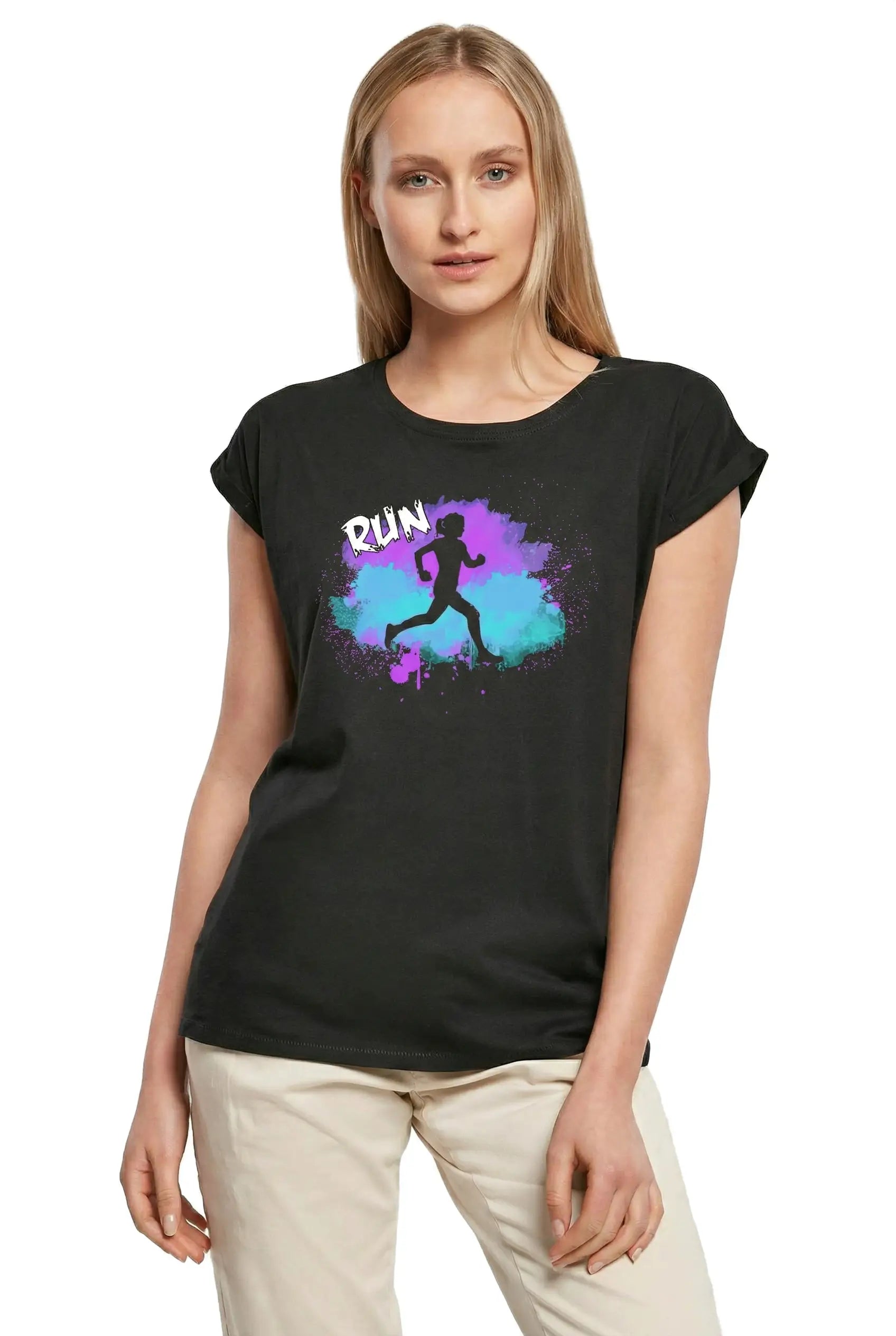 Women's Graphic T-Shirt Colorful Run - Running Ladies Limited Edition Short Sleeve Tee-Shirt Vintage Birthday Gift Novelty