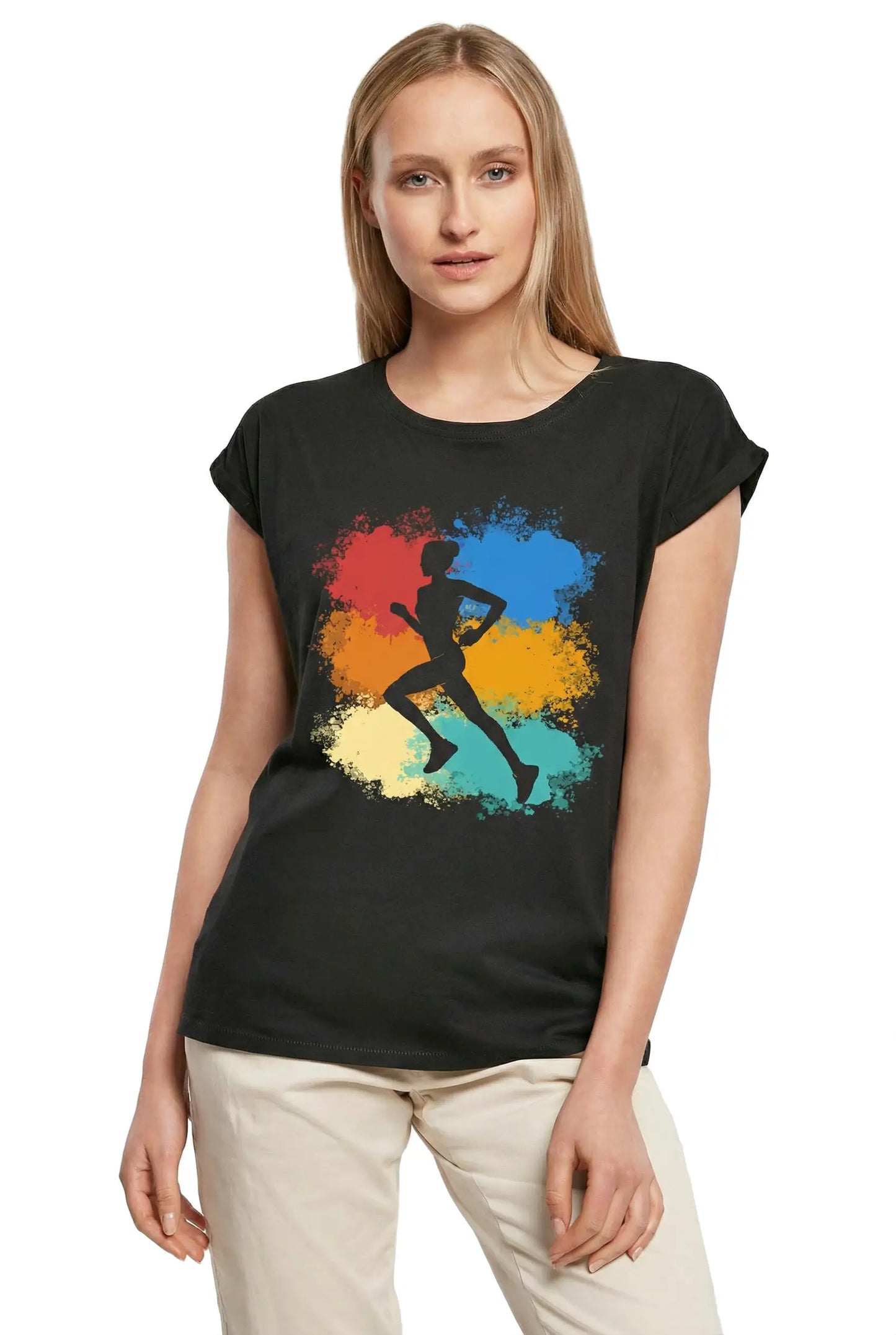 Women's Graphic T-Shirt Colorful Run - Running Shirt Tops Ladies Limited Edition Short Sleeve Tee-Shirt Vintage Birthday Gift Novelty