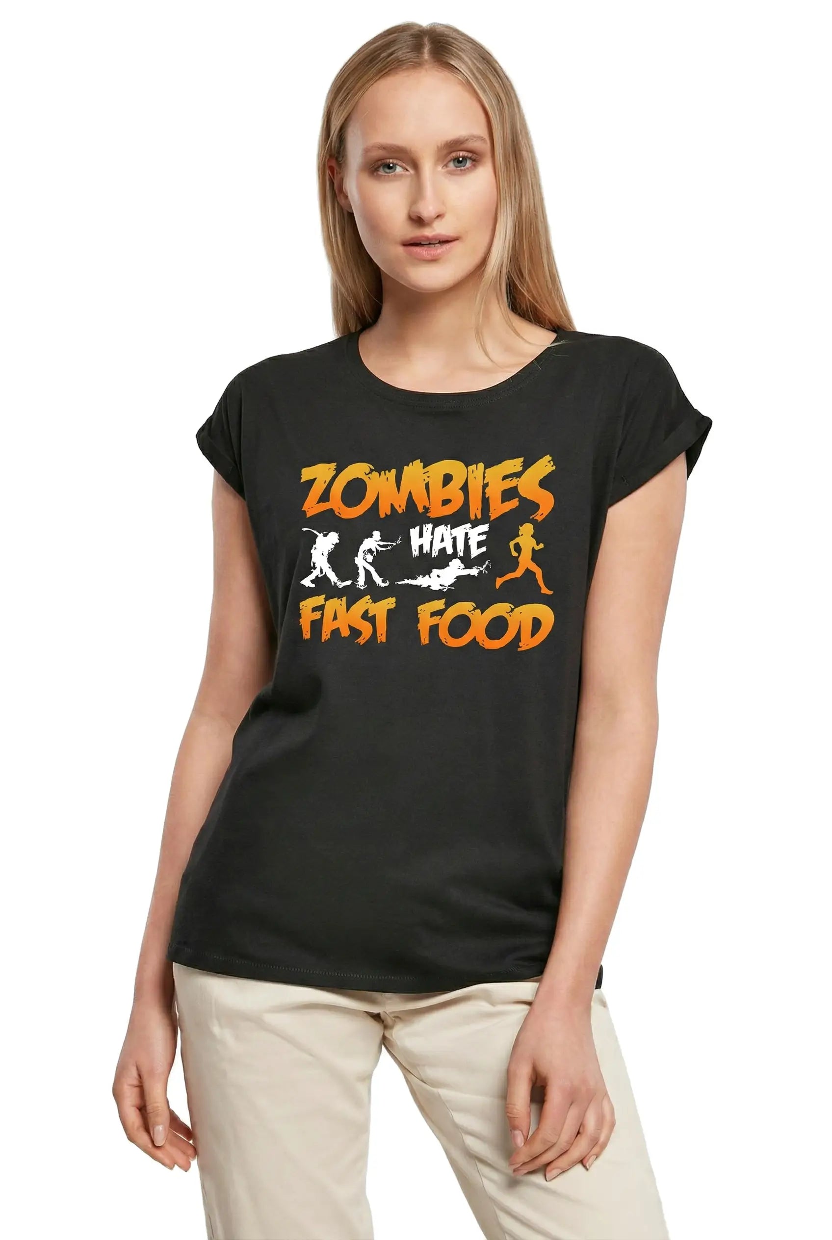 Women's Graphic T-Shirt Zombies Hates Fast Food Ladies Limited Edition Short Sleeve Tee-Shirt Vintage Birthday Gift Novelty
