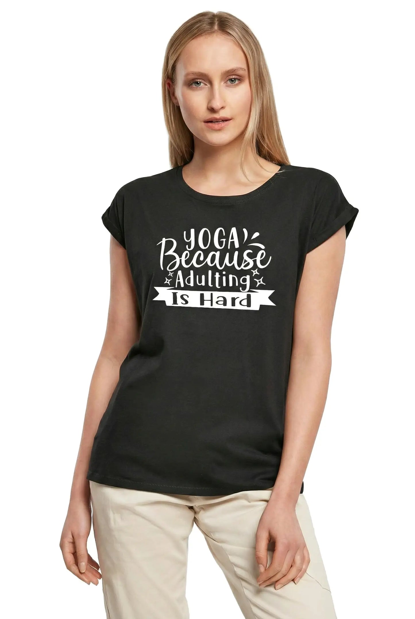 Women's Graphic T-Shirt Yoga Because Adulting Is Hard Ladies Limited Edition Short Sleeve Tee-Shirt Vintage Birthday Gift Novelty