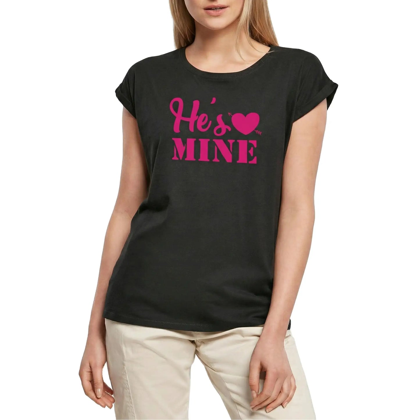 Women's Graphic T-Shirt He's Mine - Heart Ladies Limited Edition Short Sleeve Tee-Shirt Vintage Birthday Gift Novelty