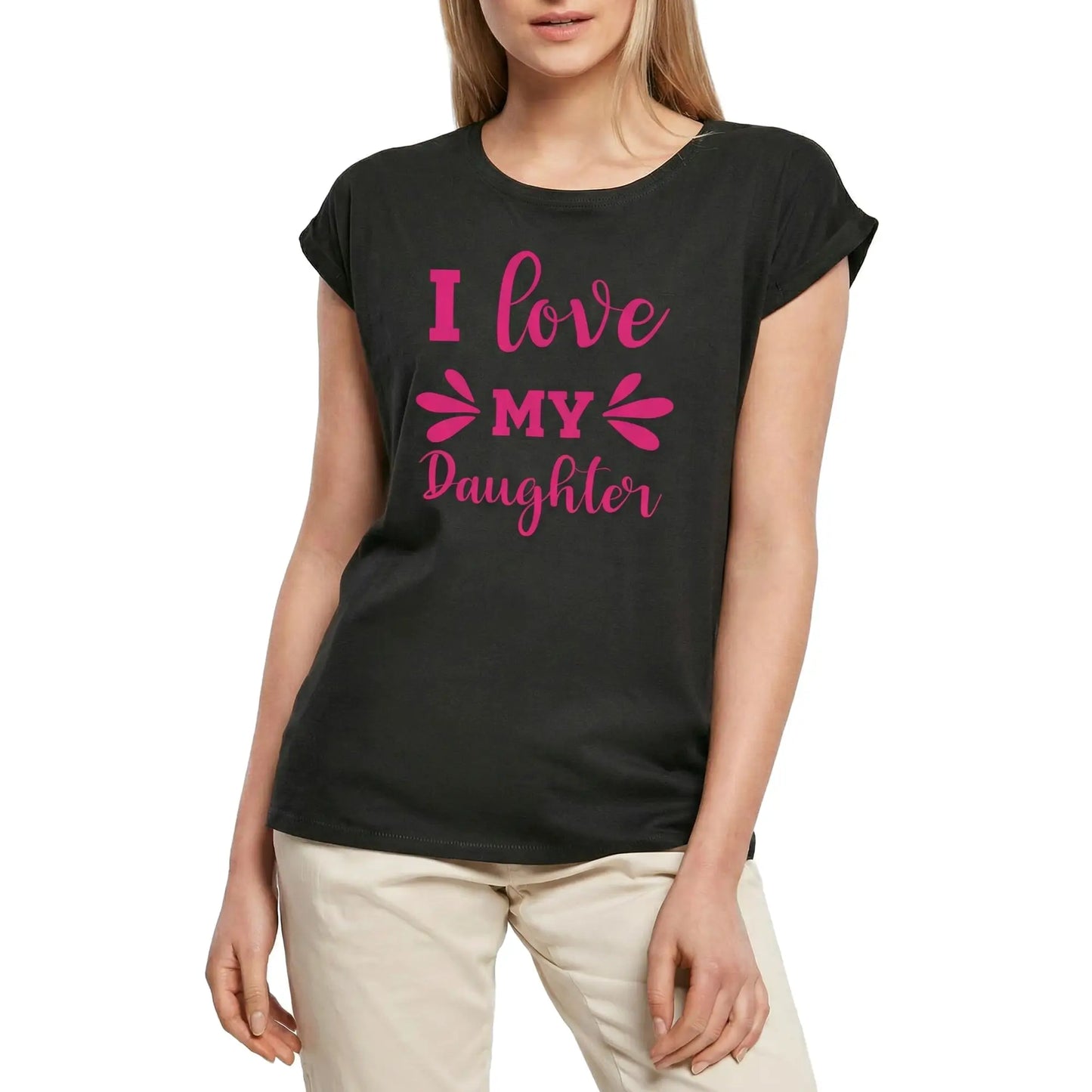 Women's Graphic T-Shirt I Love My Daughter - Heart Ladies Limited Edition Short Sleeve Tee-Shirt Vintage Birthday Gift Novelty