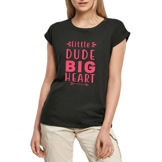 Women's Graphic T-Shirt Little Dude Big Heart Ladies Limited Edition Short Sleeve Tee-Shirt Vintage Birthday Gift Novelty