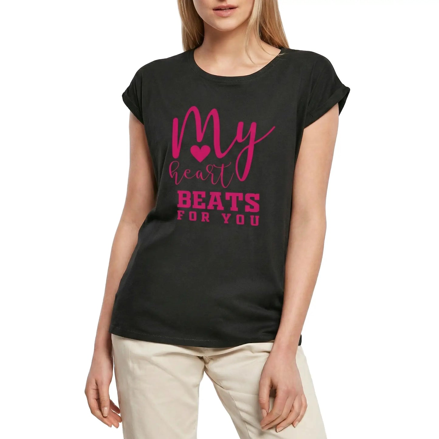 Women's Graphic T-Shirt My Heart Beats For You Ladies Limited Edition Short Sleeve Tee-Shirt Vintage Birthday Gift Novelty