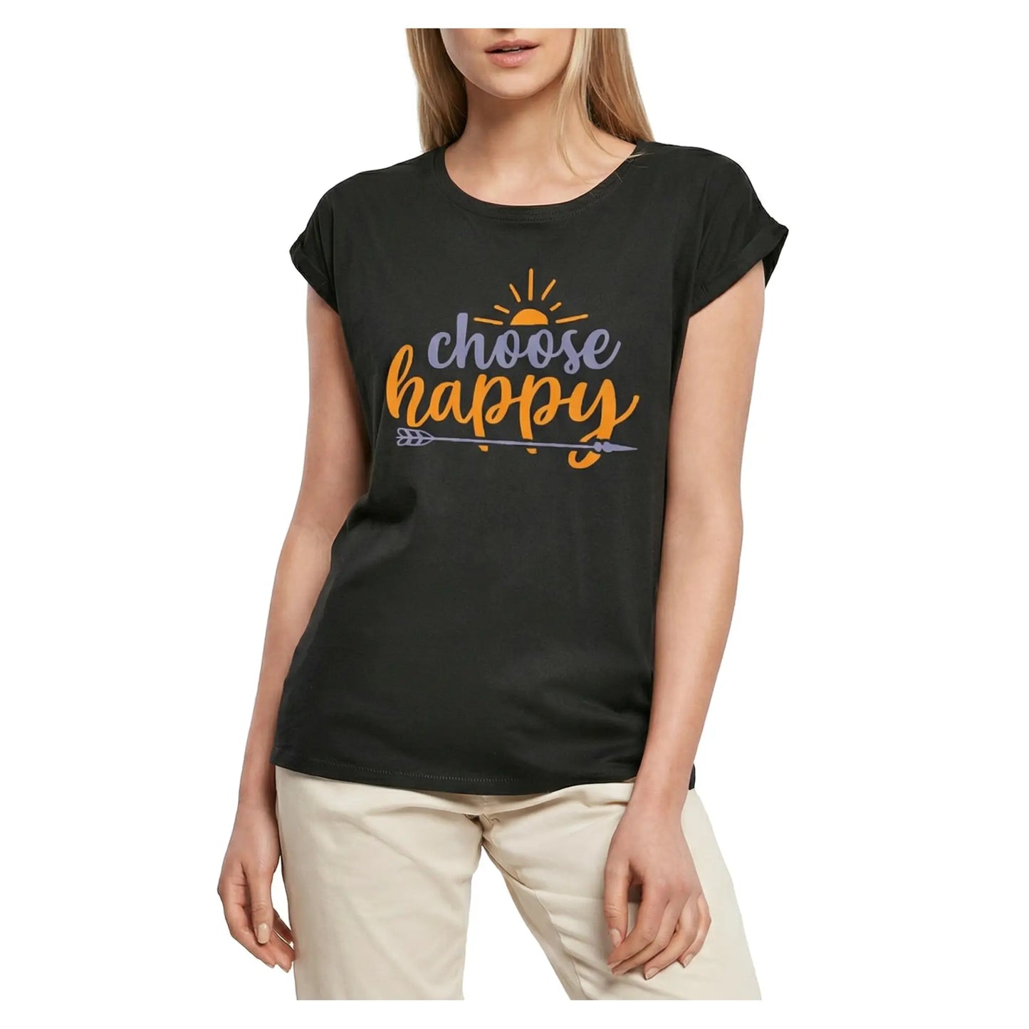 Women's Graphic T-Shirt Choose Happy Ladies Limited Edition Short Sleeve Tee-Shirt Vintage Birthday Gift Novelty