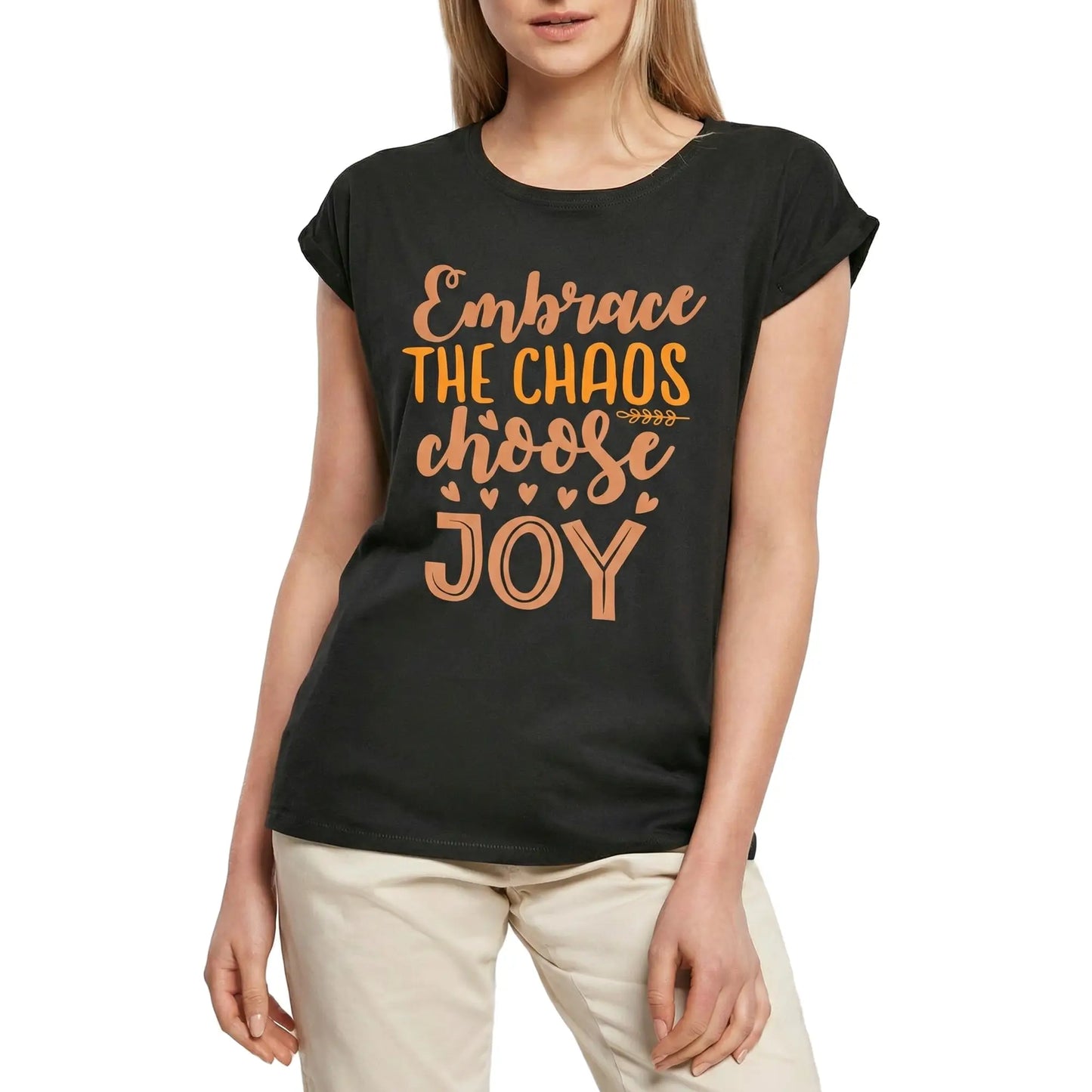 Women's Graphic T-Shirt Embrace The Chaos Choose Joy Ladies Limited Edition Short Sleeve Tee-Shirt Vintage Birthday Gift Novelty
