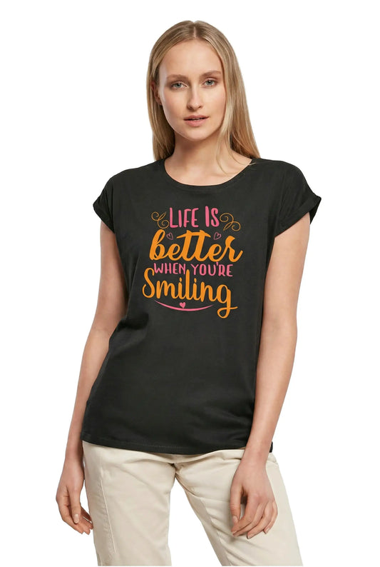 Women's Graphic T-Shirt Life Is Better When You're Smiling Ladies Limited Edition Short Sleeve Tee-Shirt Vintage Birthday Gift Novelty
