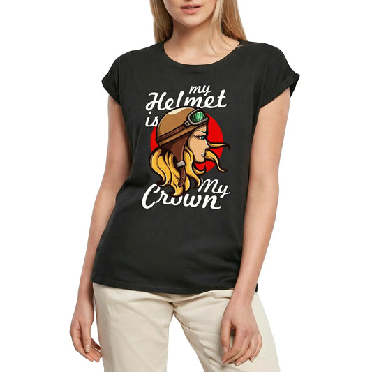 Women's Graphic T-Shirt My Helmet Is My Crown - For Racing Girl Ladies Limited Edition Short Sleeve Tee-Shirt Vintage Birthday Gift Novelty