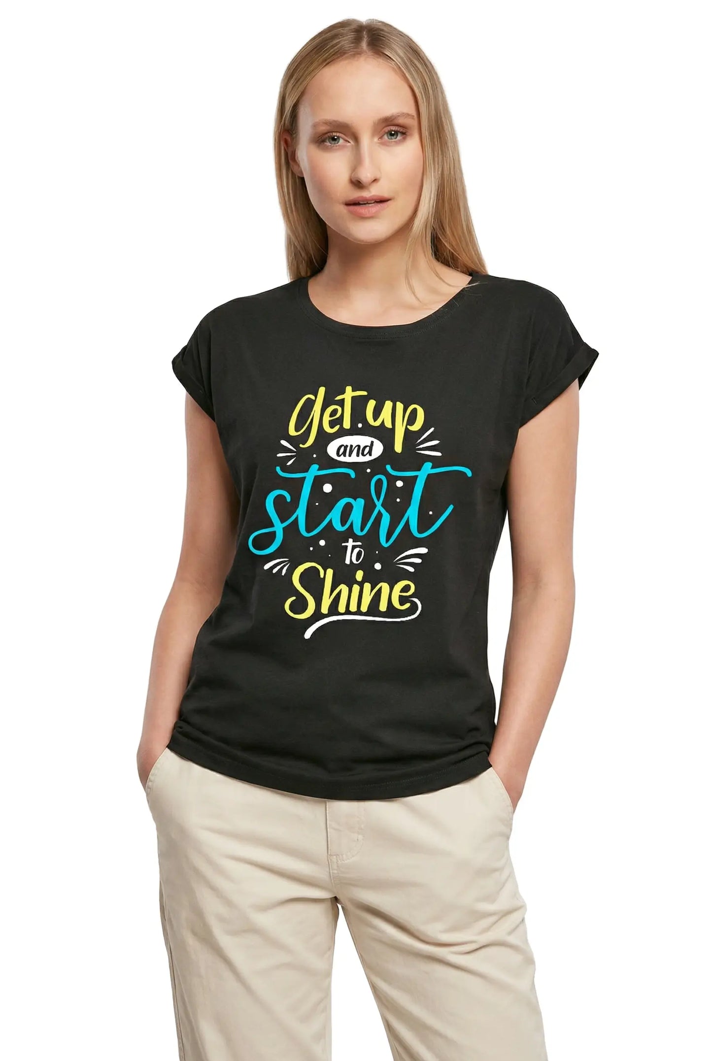 Women's Graphic T-Shirt Get Up And Start To Shine Ladies Limited Edition Short Sleeve Tee-Shirt Vintage Birthday Gift Novelty