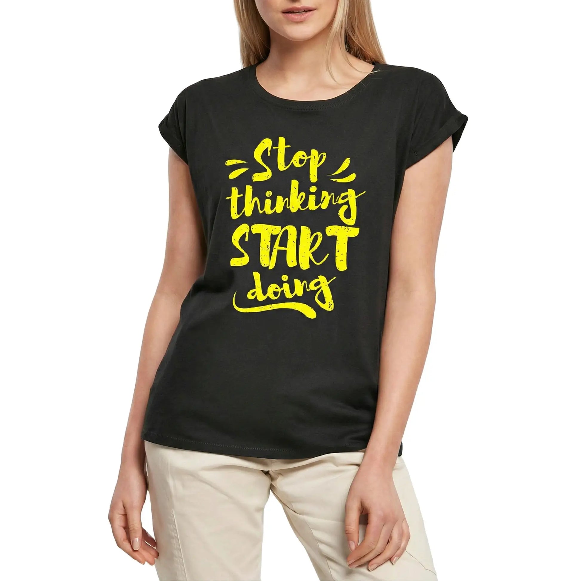 Women's Graphic T-Shirt Stop Thinking Start Doing - Ladies Limited Edition Short Sleeve Tee-Shirt Vintage Birthday Gift Novelty