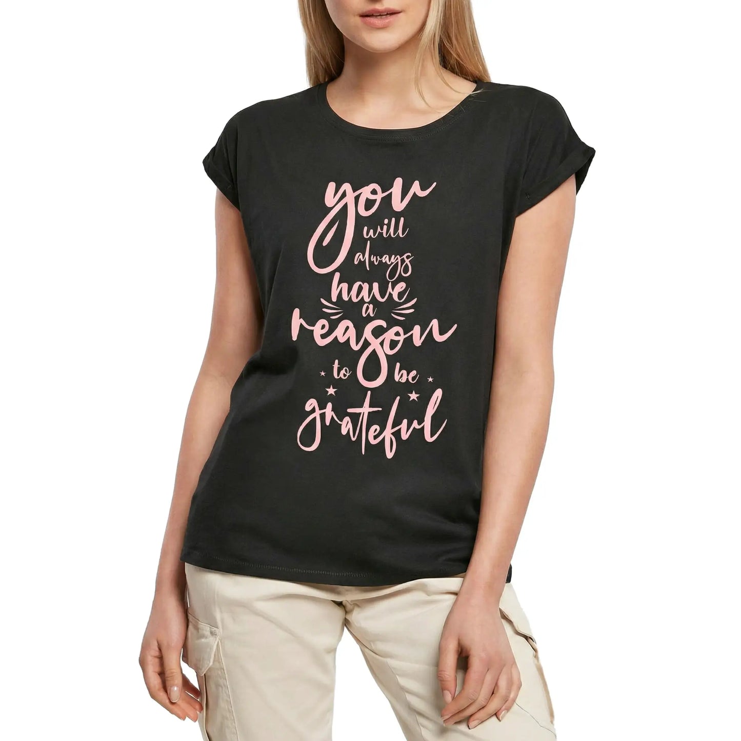 Women's Graphic T-Shirt Quote Reason To Be Grateful - Thanksgiving Day Ladies Limited Edition Short Sleeve Tee-Shirt Vintage Birthday Gift Novelty