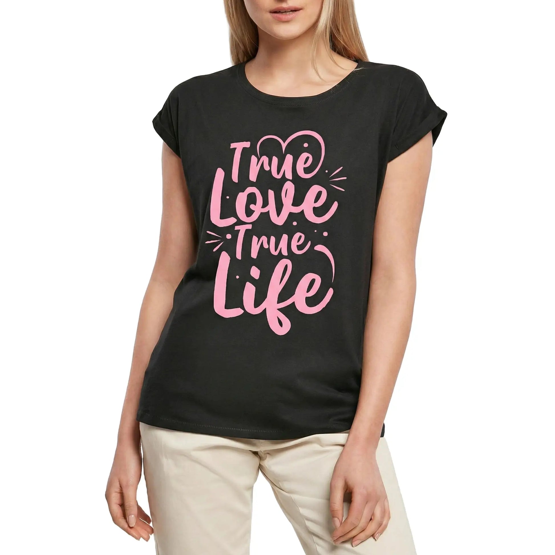 Women's Graphic T-Shirt Quote True Love True Life - Romantic For Lady Ladies Limited Edition Short Sleeve Tee-Shirt Vintage Birthday Gift Novelty