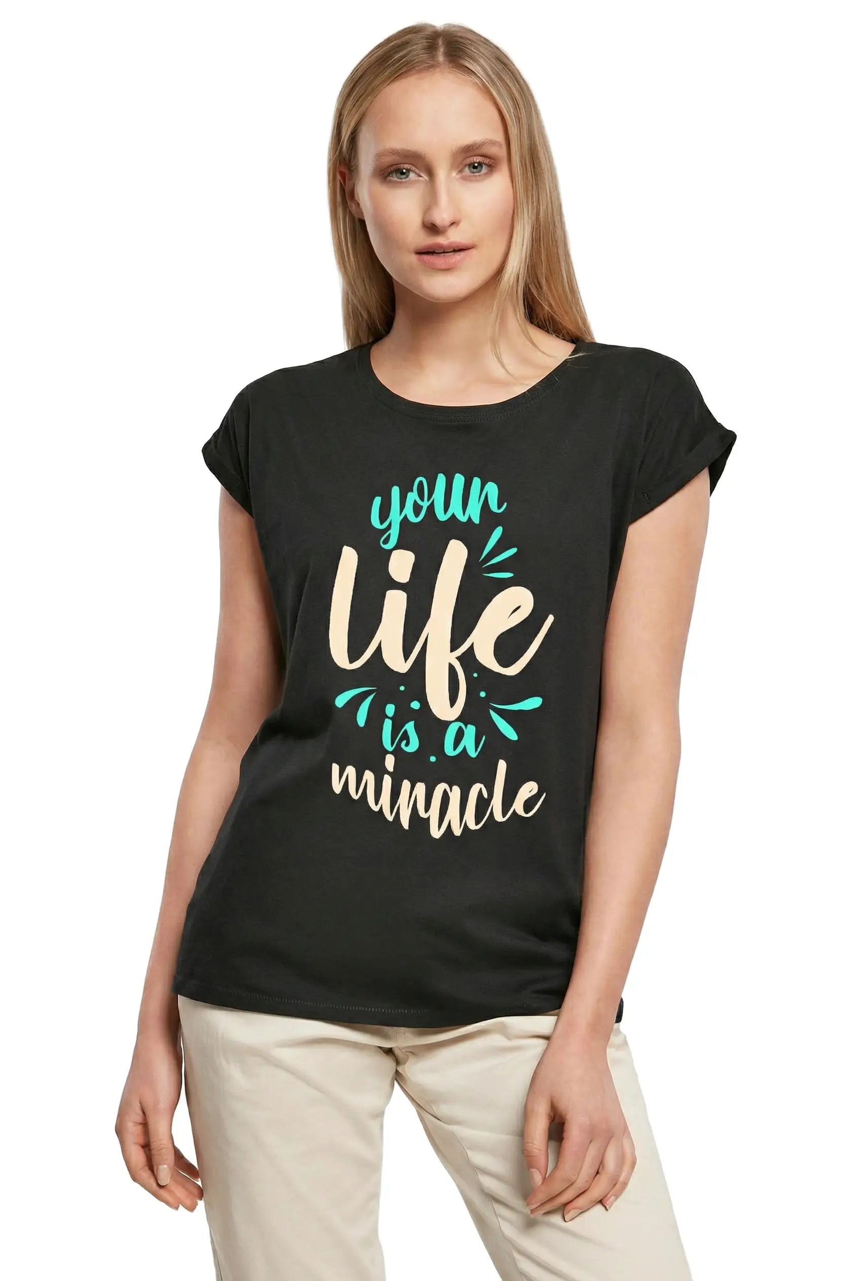 Women's Graphic T-Shirt Your Life Is A Miracleal Ladies Limited Edition Short Sleeve Tee-Shirt Vintage Birthday Gift Novelty