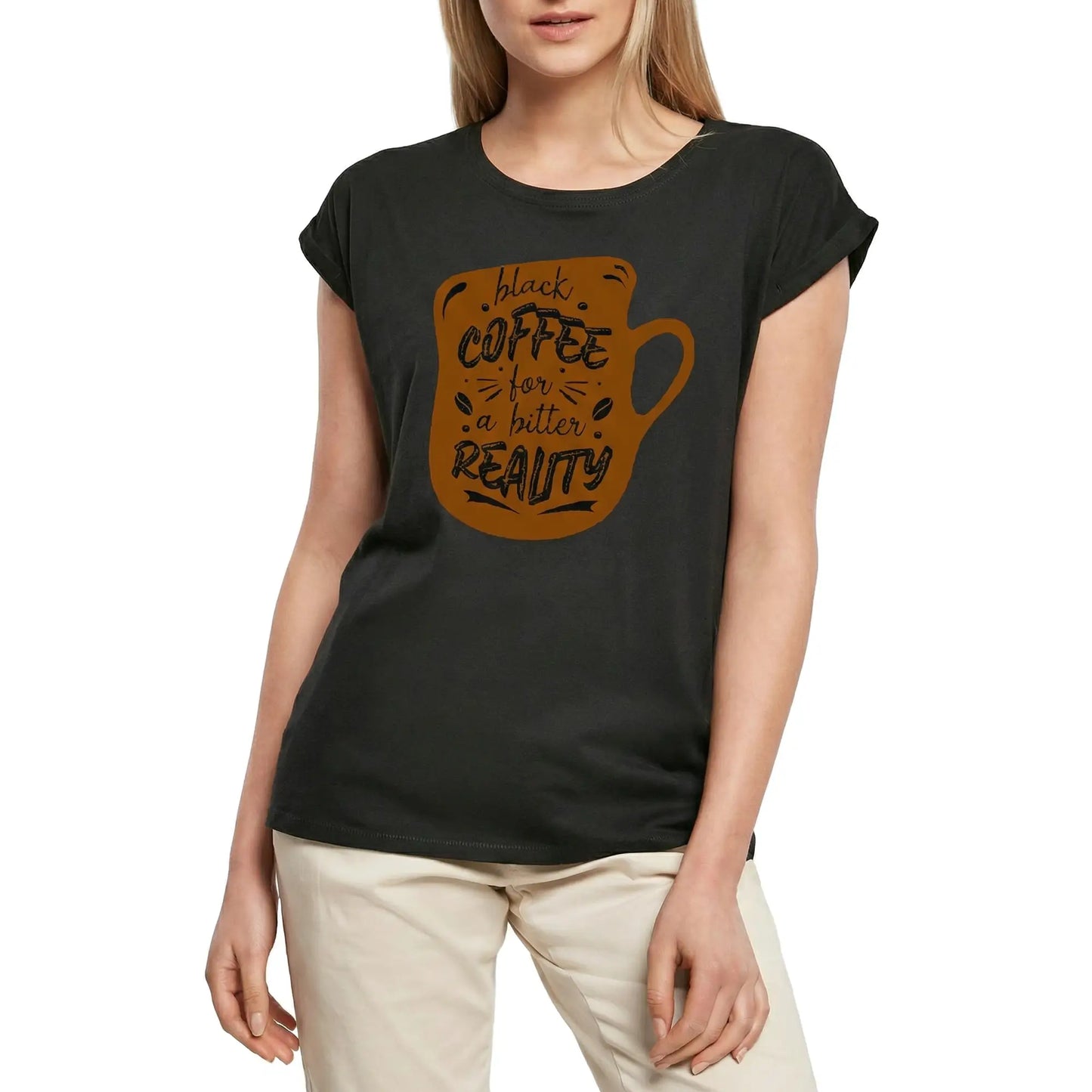 Women's Graphic T-Shirt Black Coffee For A Bitter Reality - For Coffee Lovers Ladies Limited Edition Short Sleeve Tee-Shirt Vintage Birthday Gift Novelty