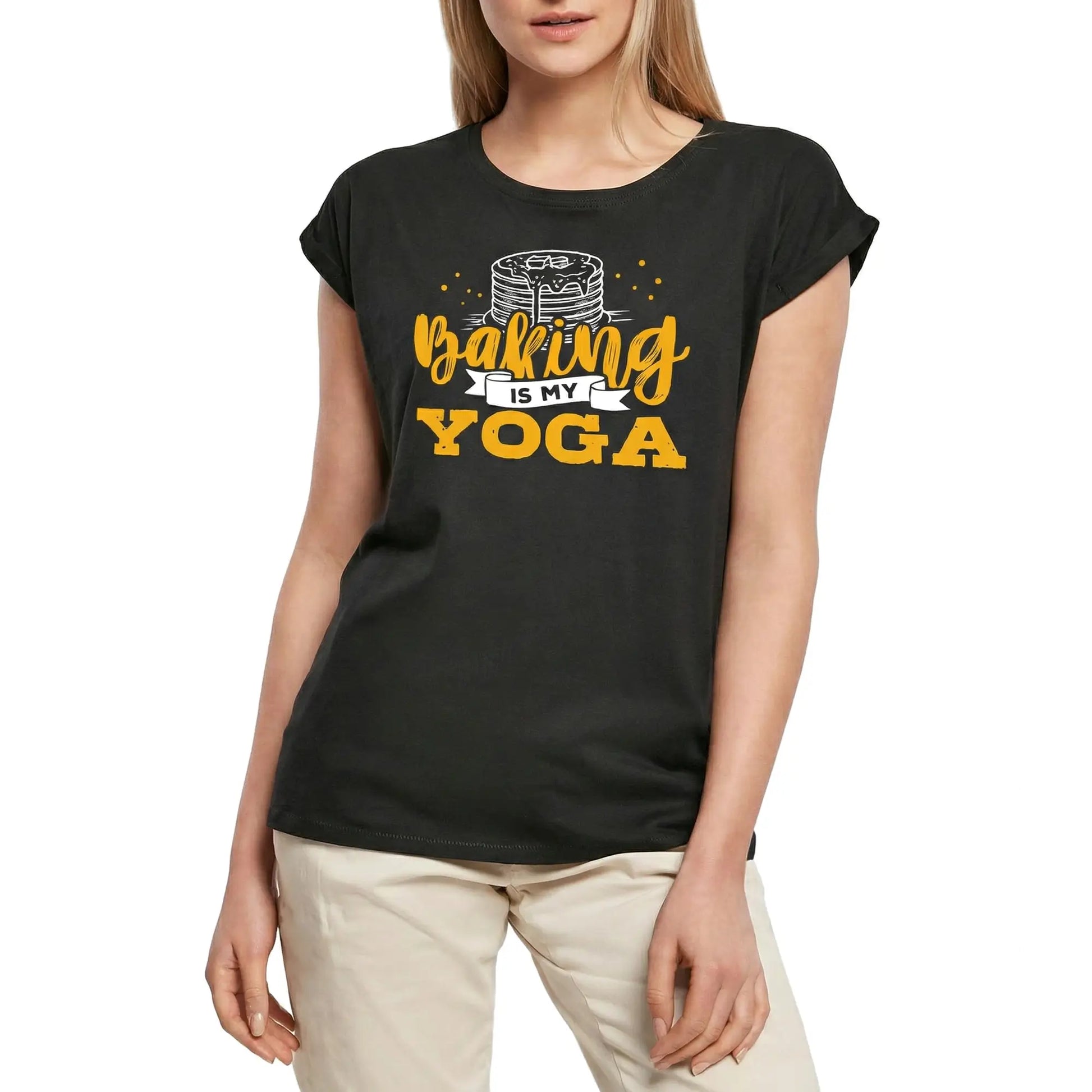 Women's Graphic T-Shirt Baking Is My Yoga - Cooking Cake Ladies Limited Edition Short Sleeve Tee-Shirt Vintage Birthday Gift Novelty
