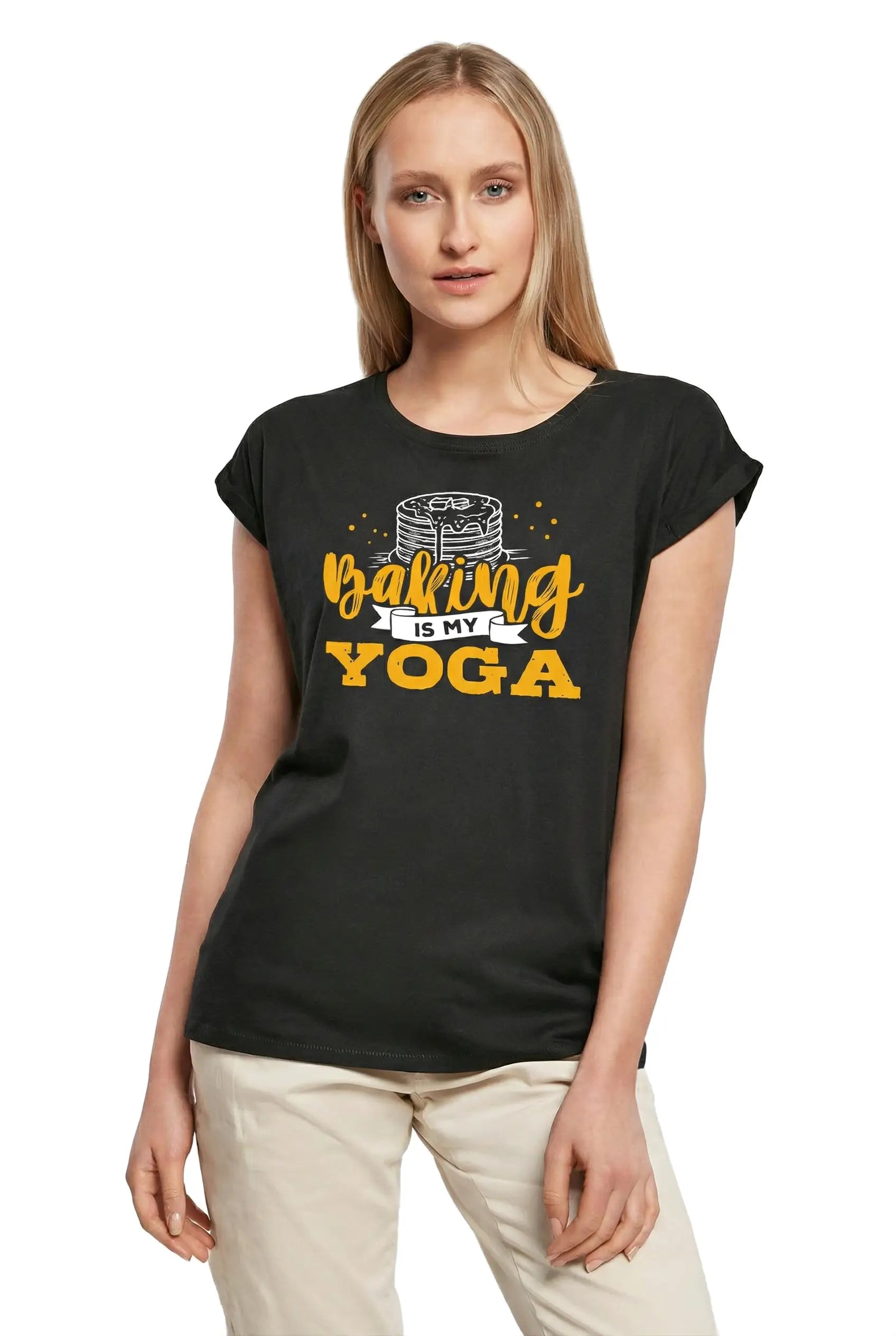 Women's Graphic T-Shirt Baking Is My Yoga - Cooking Cake Ladies Limited Edition Short Sleeve Tee-Shirt Vintage Birthday Gift Novelty