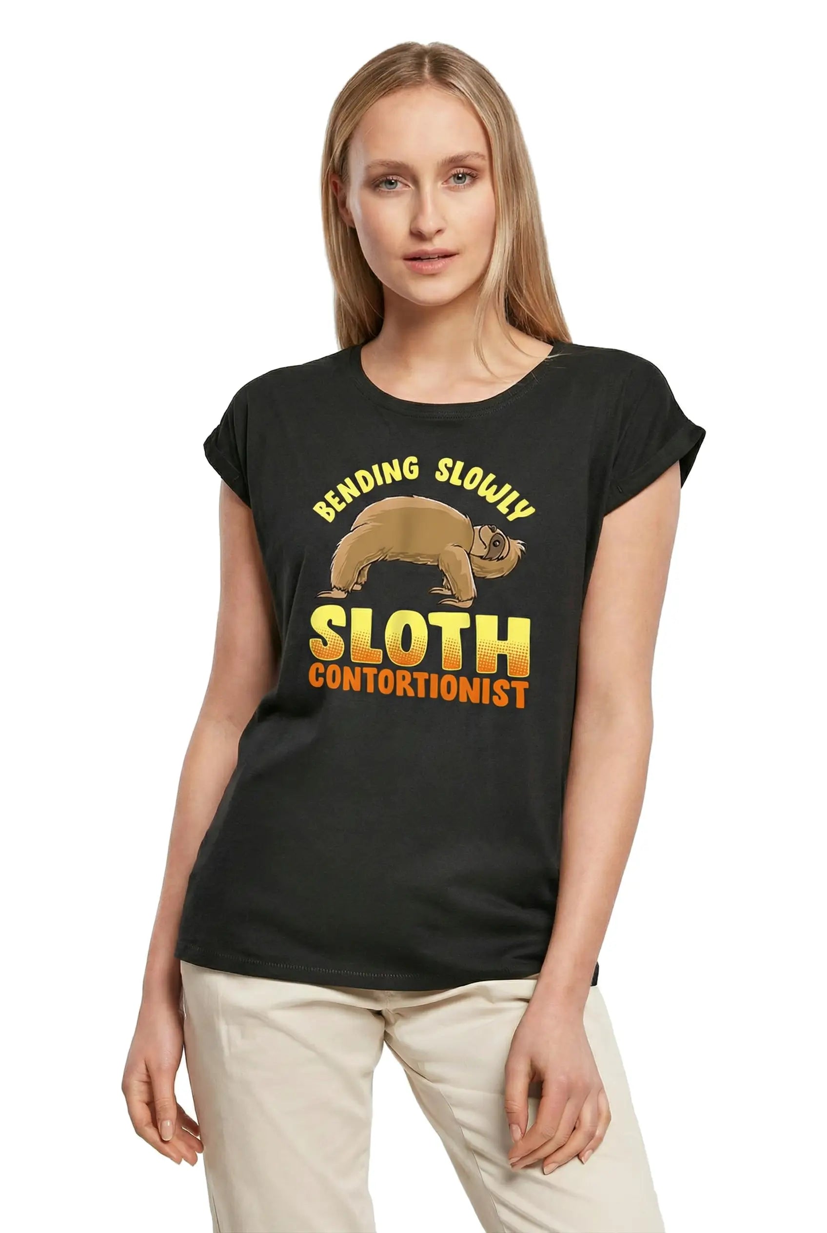 Women's Graphic T-Shirt Bending Slowly Sloth Contortionist Spiritual Meditation Ladies Limited Edition Short Sleeve Tee-Shirt Vintage Birthday Gift Novelty