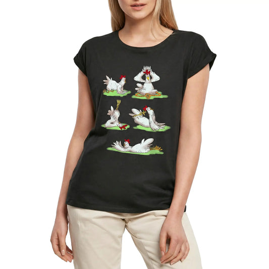 Women's Graphic T-Shirt Chicken Yoga Figures Spiritual Meditation Ladies Limited Edition Short Sleeve Tee-Shirt Vintage Birthday Gift Novelty