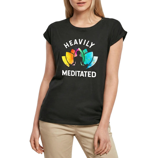 Women's Graphic T-Shirt Heavily Meditated - Spiritual Yoga Ladies Limited Edition Short Sleeve Tee-Shirt Vintage Birthday Gift Novelty